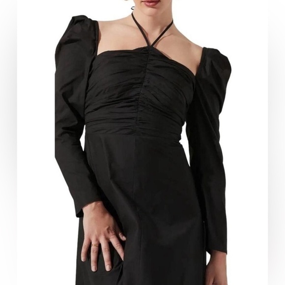ASTR the Label Long Puff Sleeve Tie Neck Cotton Dress in Black Sz. Small - Picture 5 of 15